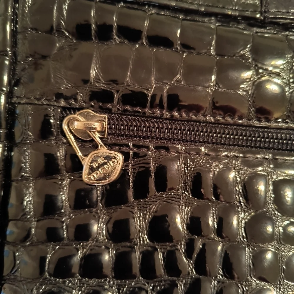 THE TREND Crossbody Bag Purse Croc Embossed black Leather ITALY. - Picture 5 of 11